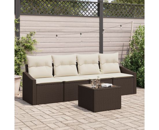 vidaXL Zestaw sof ogrodowych w 5 częściach z poduszkami Brązowy Polirattan Dārza mēbeļu komplekti