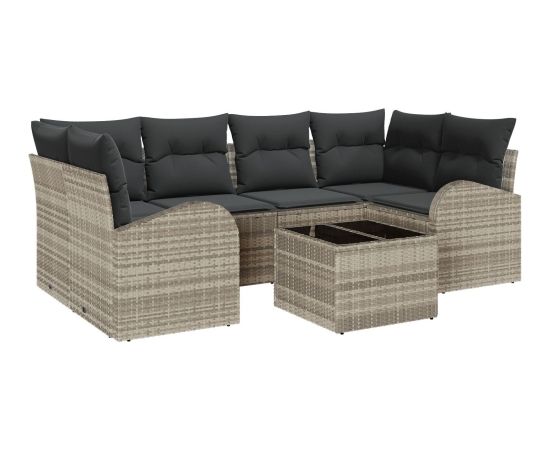 vidaXL 7-częściowy zestaw sof ogrodowych z poduszkami w szarym polirattanie Dārza mēbeļu komplekti