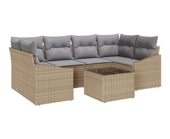 vidaXL Zestaw 7 Elementów Sof Ogrodowych z Poduszkami Beżowy Polirattan Dārza mēbeļu komplekti