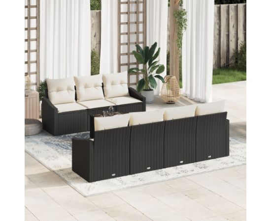 vidaXL Zestaw sof ogrodowych  w 8 częściach z poduszkami Czarny Polirattan Dārza mēbeļu komplekti