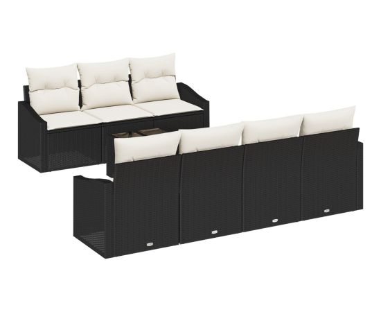 vidaXL Zestaw sof ogrodowych  w 8 częściach z poduszkami Czarny Polirattan Dārza mēbeļu komplekti