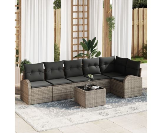 vidaXL 6-elementowy zestaw sof ogrodowych z poduszkami czarny polirattan Dārza mēbeļu komplekti