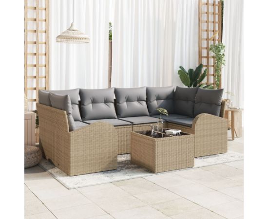 vidaXL Zestaw 7-częściowych sof ogrodowych z poduszkami Beżowy Polirattan Dārza mēbeļu komplekti