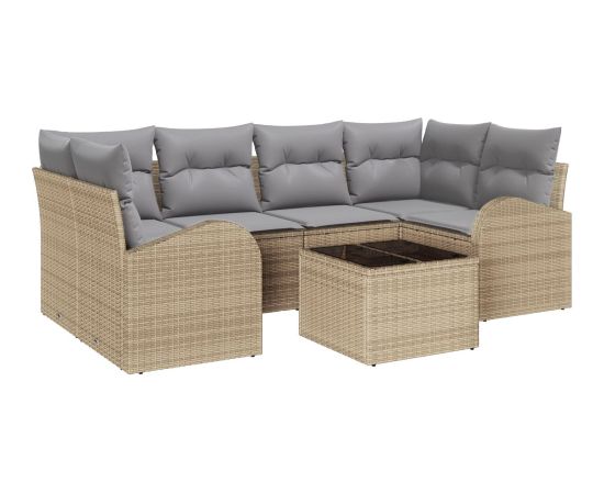 vidaXL Zestaw 7-częściowych sof ogrodowych z poduszkami Beżowy Polirattan Dārza mēbeļu komplekti