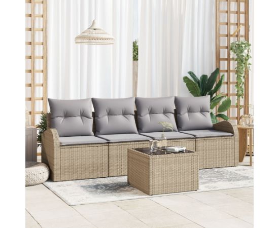 vidaXL 5-częściowy zestaw sof ogrodowych z poduszkami Beżowy Polirattan Dārza mēbeļu komplekti