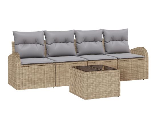 vidaXL 5-częściowy zestaw sof ogrodowych z poduszkami Beżowy Polirattan Dārza mēbeļu komplekti