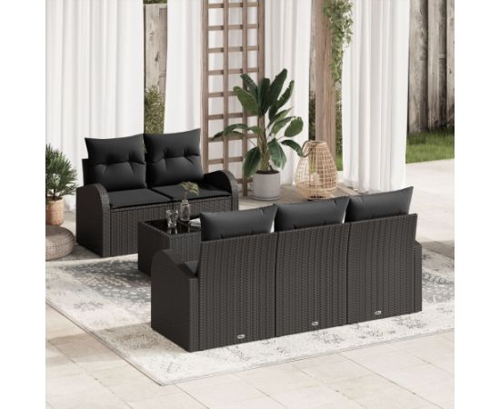 vidaXL Zestaw 6 sztuk sof ogrodowych z poduszkami czarny polirattan Dārza mēbeļu komplekti