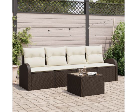 vidaXL 5-częściowy zestaw sof ogrodowych z poduszkami Brązowy Poli Rattan Dārza mēbeļu komplekti