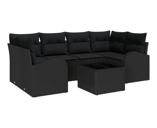 vidaXL Zestaw 7-częściowy sof ogrodowych z poduszkami Czarny Rattan Dārza mēbeļu komplekti
