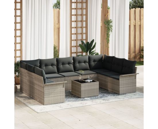 vidaXL 10-częściowy zestaw sof ogrodowych z poduszkami szary polirattan Dārza mēbeļu komplekti