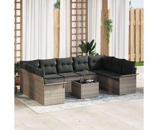 vidaXL 9 Elementowy Zestaw Sofy Ogrodowej z Poduszkami Czarny Poli Rattan Dārza mēbeļu komplekti