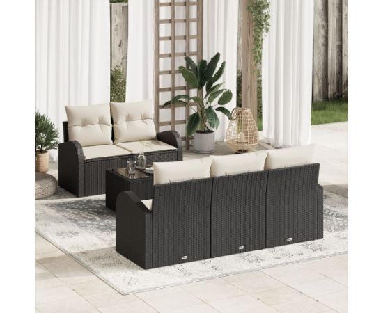 vidaXL Zestaw 6 sztuk sof ogrodowych z poduszkami Czarny Polirattan Dārza mēbeļu komplekti