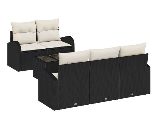 vidaXL Zestaw 6 sztuk sof ogrodowych z poduszkami Czarny Polirattan Dārza mēbeļu komplekti