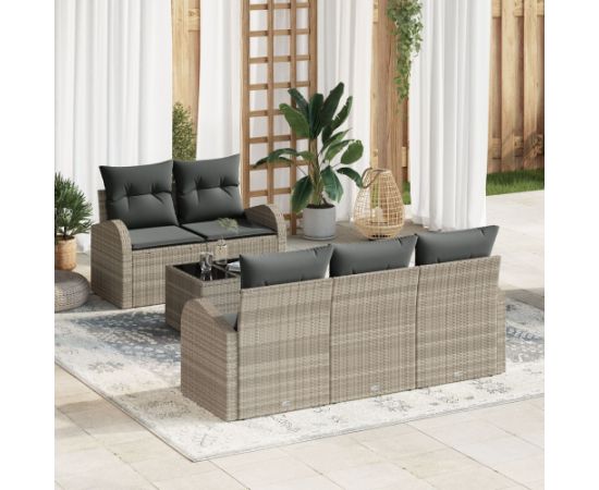 vidaXL Sześcioczęściowy zestaw sof ogrodowych  z poduszkami w jasnoszarym polirattan Dārza mēbeļu komplekti