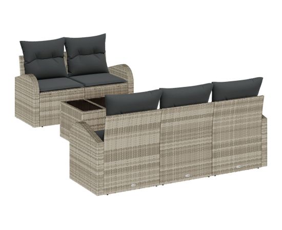 vidaXL Sześcioczęściowy zestaw sof ogrodowych  z poduszkami w jasnoszarym polirattan Dārza mēbeļu komplekti
