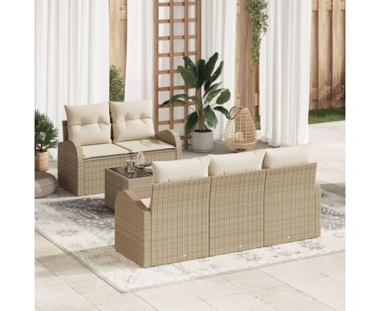 vidaXL Zestaw sof ogrodowych  6 części z poduszkami Beżowy Rattan Dārza mēbeļu komplekti