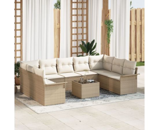 vidaXL Zestaw 10 elementów z poduszkami  - Brązowy polirattan Dārza mēbeļu komplekti