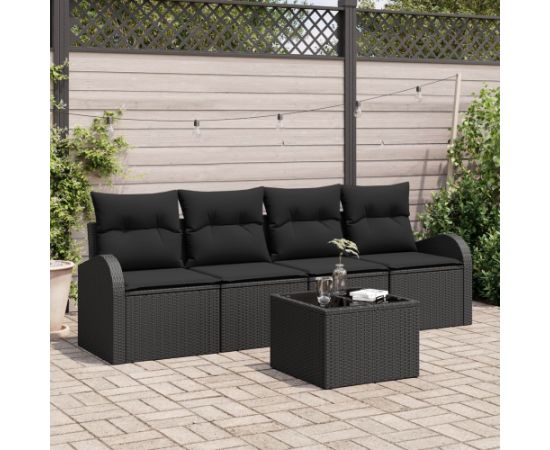 vidaXL 5-częściowy zestaw sof ogrodowych z poduszkami Czarny Polirattan Dārza mēbeļu komplekti