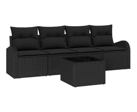 vidaXL 5-częściowy zestaw sof ogrodowych z poduszkami Czarny Polirattan Dārza mēbeļu komplekti
