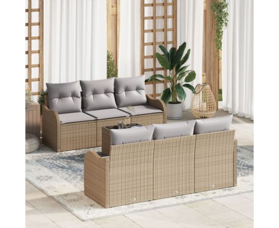 vidaXL Zestaw sofy ogrodowej  7 elementów z poduszkami Beżowy Polirattan Dārza mēbeļu komplekti