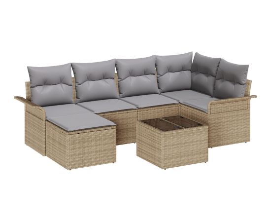 vidaXL 7-elementowy zestaw sof ogrodowych  z poduszkami czarny polirattan Dārza mēbeļu komplekti