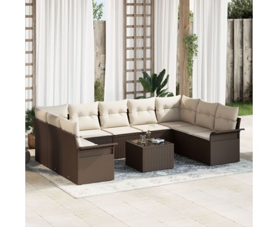 vidaXL 9-elementowy komplet sof ogrodowych z poduszkami szary polirattan Dārza mēbeļu komplekti