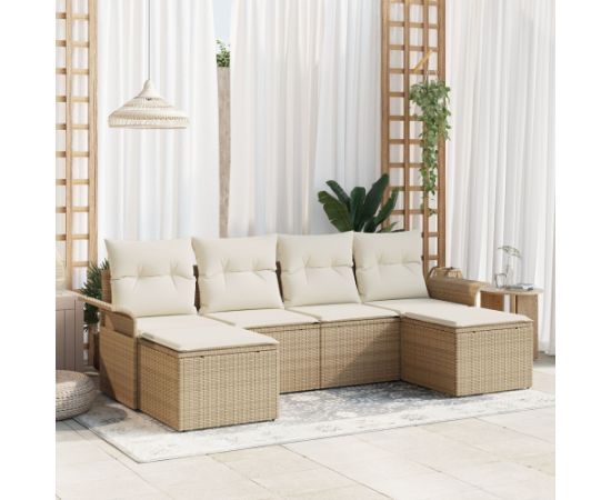 vidaXL 6-Częściowy Zestaw Sof Ogrodowych z Poduszkami Beżowy Polirattan Dārza mēbeļu komplekti