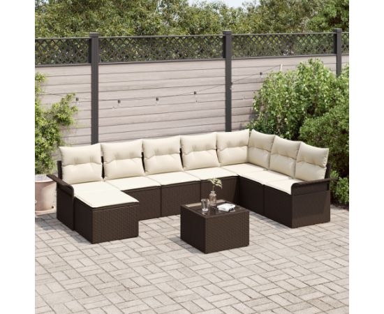 vidaXL Zestaw sofy ogrodowej  z 8 elementami i poduszkami w brązowym rattanie polietylenowym Dārza mēbeļu komplekti