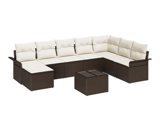 vidaXL Zestaw sofy ogrodowej  z 8 elementami i poduszkami w brązowym rattanie polietylenowym Dārza mēbeļu komplekti