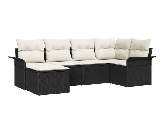 vidaXL 6-częściowy zestaw sof ogrodowych z poduszkami czarny polirattan Dārza mēbeļu komplekti