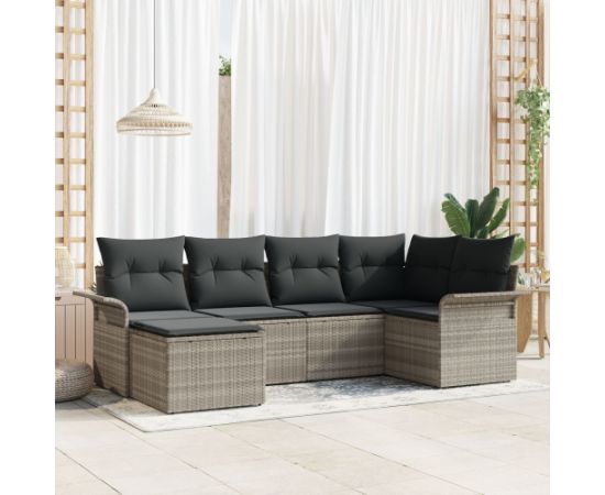 vidaXL Zestaw 6 częściowy sof ogrodowych z poduszkami jasnoszary rattan Dārza mēbeļu komplekti