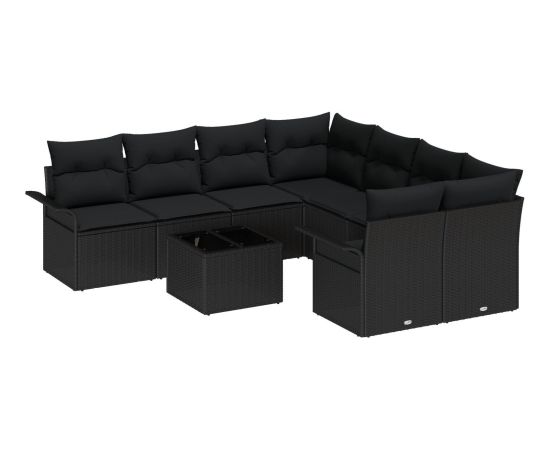 vidaXL Zestaw 9-częściowy sof ogrodowych z poduszkami Czarny Polirattan Dārza mēbeļu komplekti