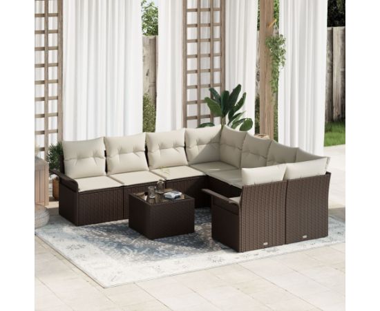 vidaXL 9-elementowy zestaw sofy ogrodowej z poduszkami brązowy polirattan Dārza mēbeļu komplekti