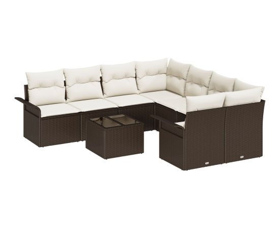 vidaXL 9-elementowy zestaw sofy ogrodowej z poduszkami brązowy polirattan Dārza mēbeļu komplekti