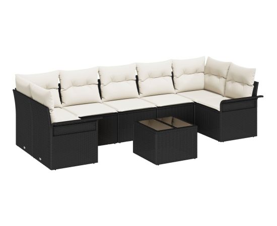 vidaXL 8-częściowy zestaw sof ogrodowych z poduszkami czarny polirattan Dārza mēbeļu komplekti