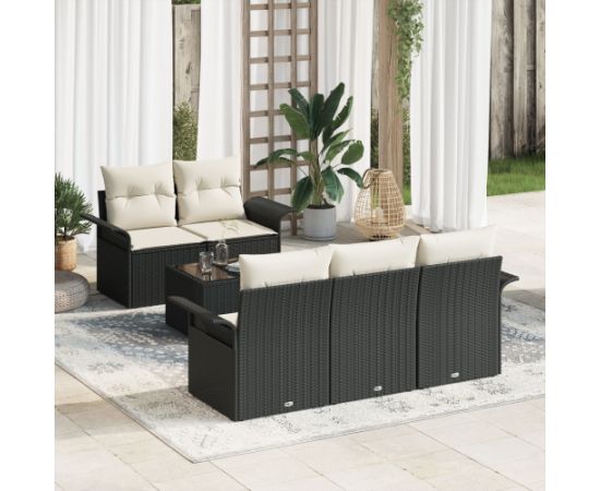 vidaXL 6-częściowy zestaw sof ogrodowych z poduszkami czarny polirattan Dārza mēbeļu komplekti