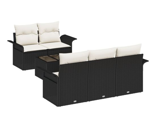 vidaXL 6-częściowy zestaw sof ogrodowych z poduszkami czarny polirattan Dārza mēbeļu komplekti