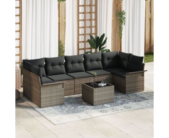 vidaXL 8-częściowy zestaw sof ogrodowych z poduszkami szary polirattan Dārza mēbeļu komplekti