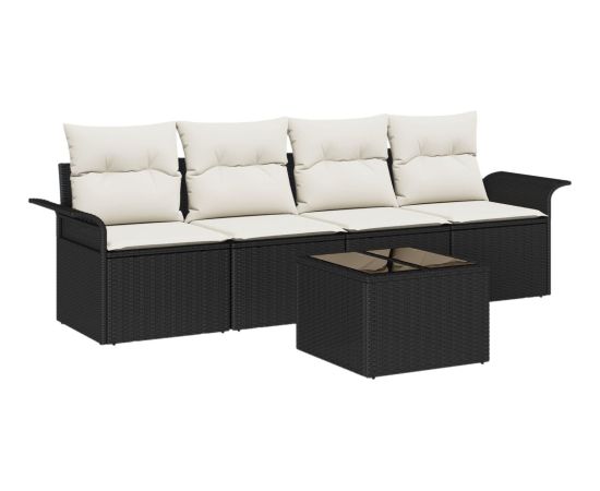 vidaXL Zestaw ogrodowy  5 części z poduszkami Czarny Polirattan Dārza mēbeļu komplekti