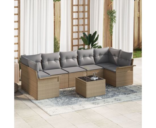 vidaXL Zestaw 8 częściowy sof ogrodowych  z poduszkami Beżowy z polirattanu Dārza mēbeļu komplekti