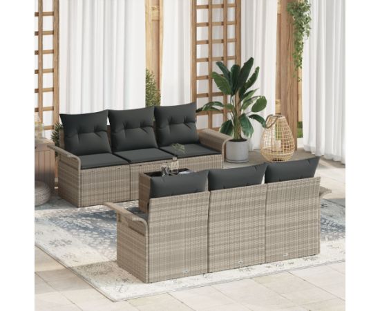 vidaXL Zestaw sof ogrodowych  z poduszkami jasnoszary polirattan Dārza mēbeļu komplekti