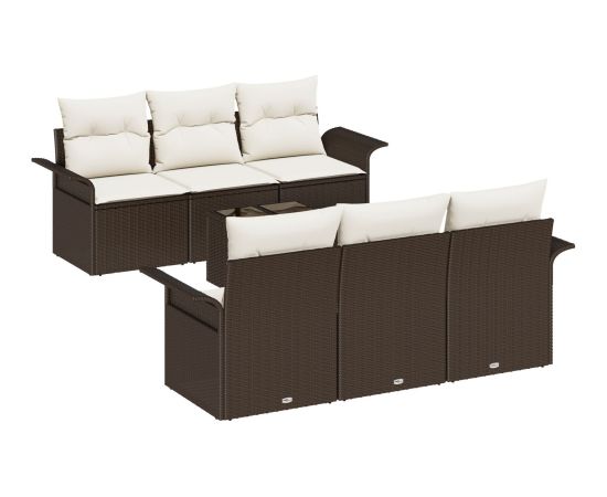 vidaXL Sofa ogrodowa  7-częściowa z poduszkami Brązowy Polirattan Dārza mēbeļu komplekti