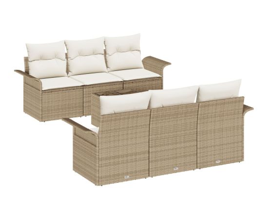 vidaXL 7-elementowy zestaw sof ogrodowych z poduszkami w kolorze beżowym i polirattan Dārza mēbeļu komplekti