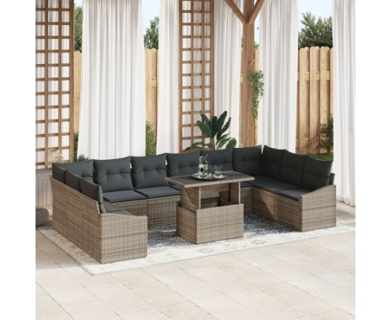 Vidaxl Zestaw Kanapowy do Ogrodu 11 elementów Szary Polirattan i Tkanina Dārza mēbeļu komplekti