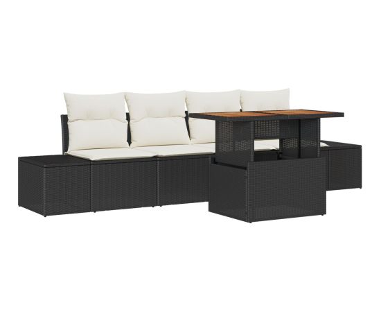 vidaXL Zestaw sof ogrodowych 5-częściowy z poduszkami czarny polirattan Dārza mēbeļu komplekti