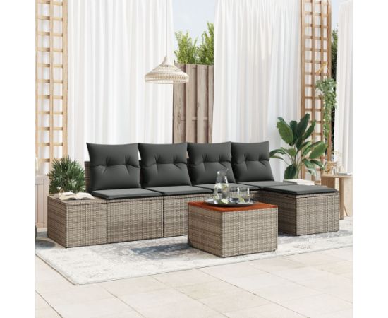 vidaXL 6-częściowy Zestaw Sof Ogrodowych z Poduszkami Szary Polirattan Akacja Dārza mēbeļu komplekti