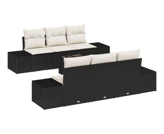 vidaXL Zestaw sof ogrodowych Zestaw 7 Czarno-biały Rattan, Poliester Dārza mēbeļu komplekti