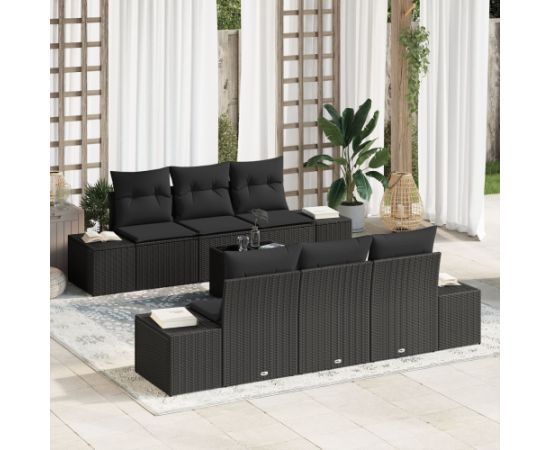 vidaXL Zestaw Sof na Ogród  7-elementowy Czarny Rattan, Poliester Dārza mēbeļu komplekti