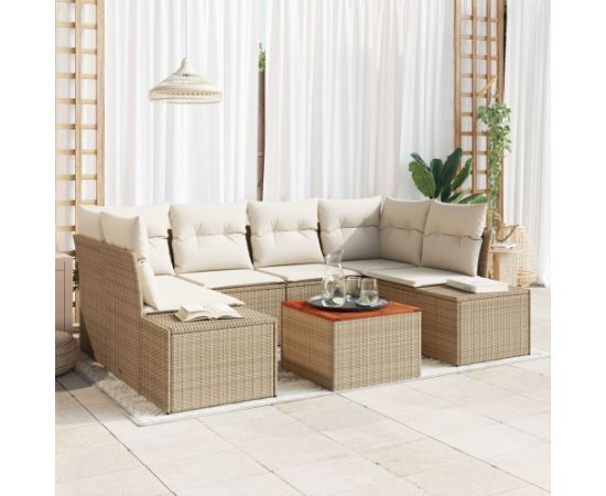 vidaXL Zestaw sofy ogrodowej 7 Elementów Beżowy Polirattan Dārza mēbeļu komplekti