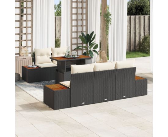 Zestaw ogrodowy vidaXL 6 części Czarny, Brązowy Rattan, Drewno, Poliester Dārza mēbeļu komplekti